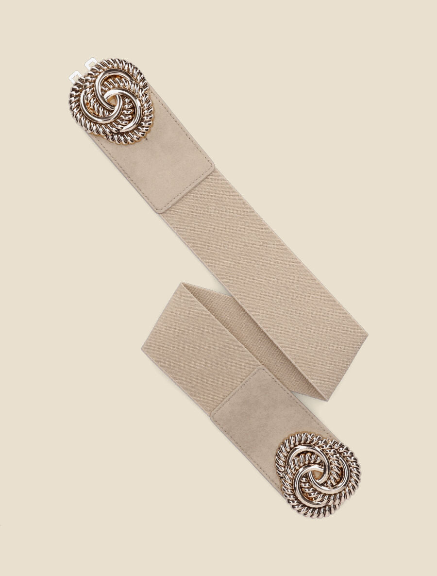 Ceinture à boucle style anneaux entrelacés - Taupe/or - 1