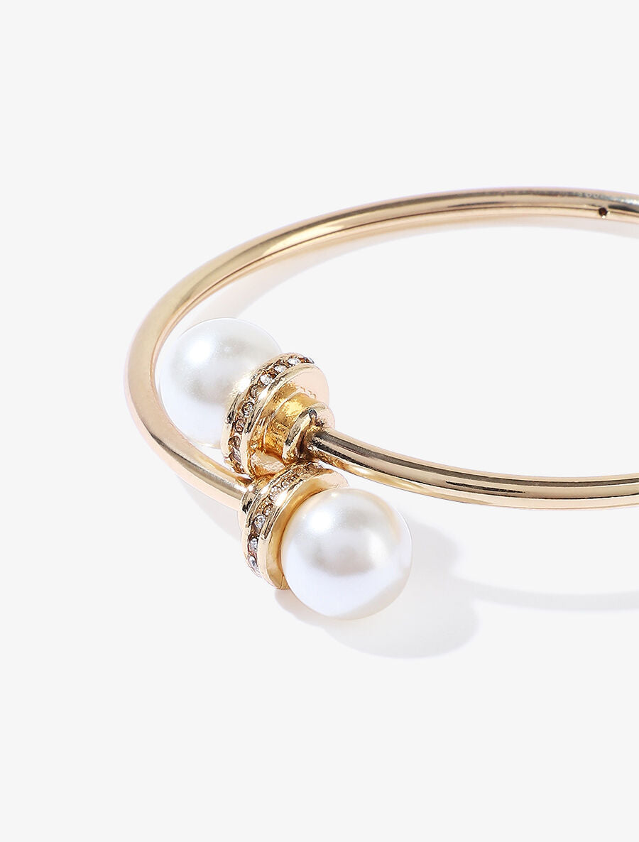 Jonc fin orné de perles nacrées et de zircons - Or - 2