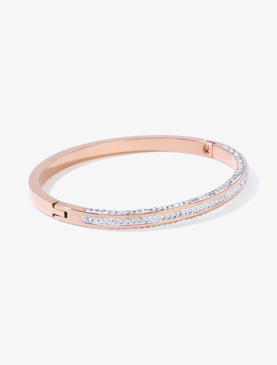 Jonc fin orné de zircons blancs - Or rose - 2