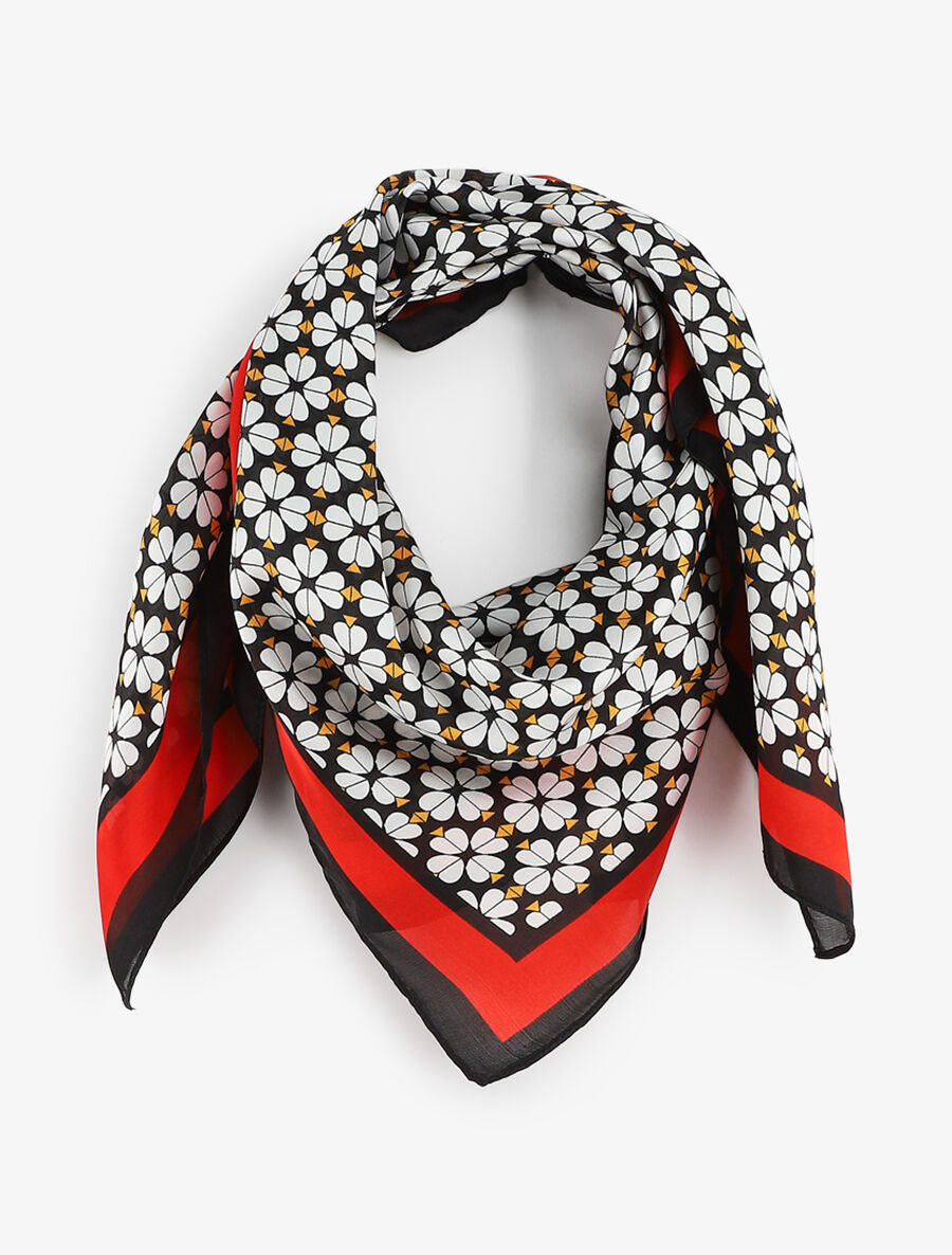 Carrée de soie à imprimé trèfles - Noir - 1