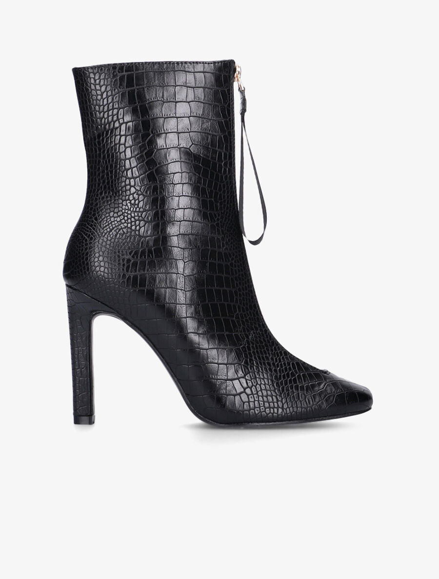 Bottines effet croco à talon haut - Noir - 1