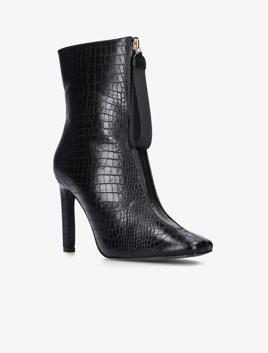 Bottines effet croco à talon haut - Noir - 2
