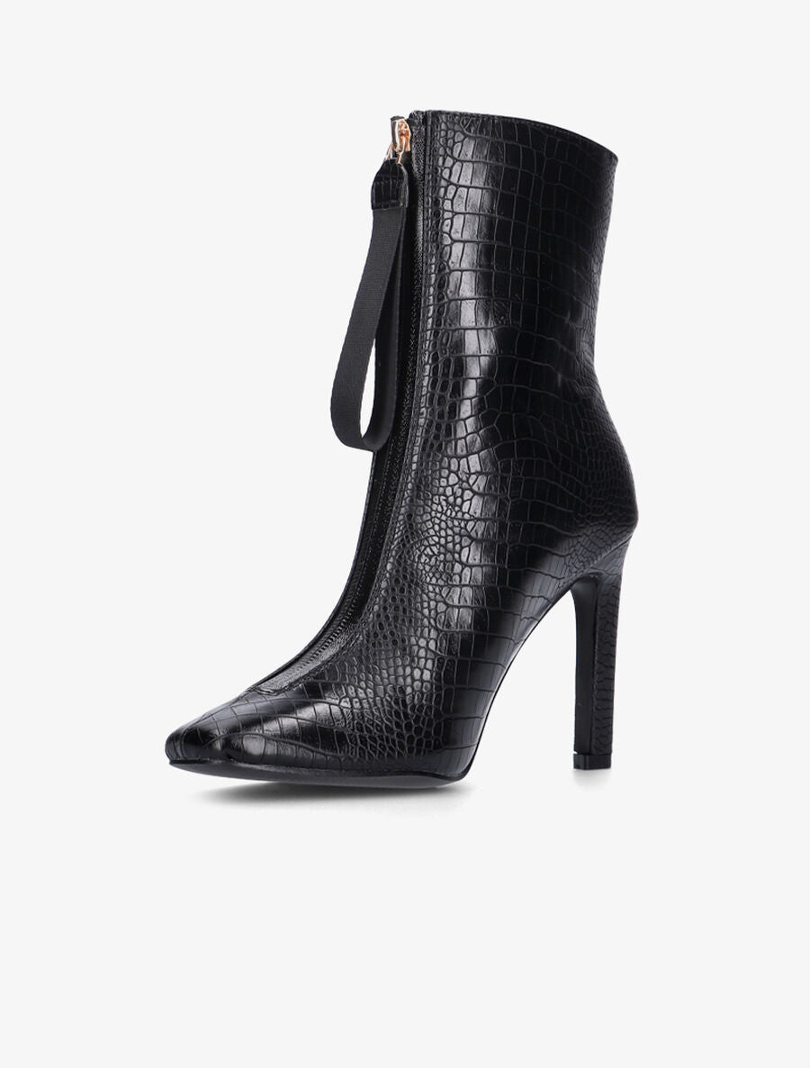Bottines effet croco à talon haut - Noir - 3