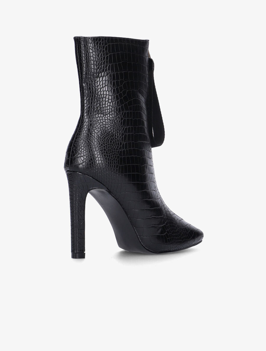 Bottines effet croco à talon haut - Noir - 4