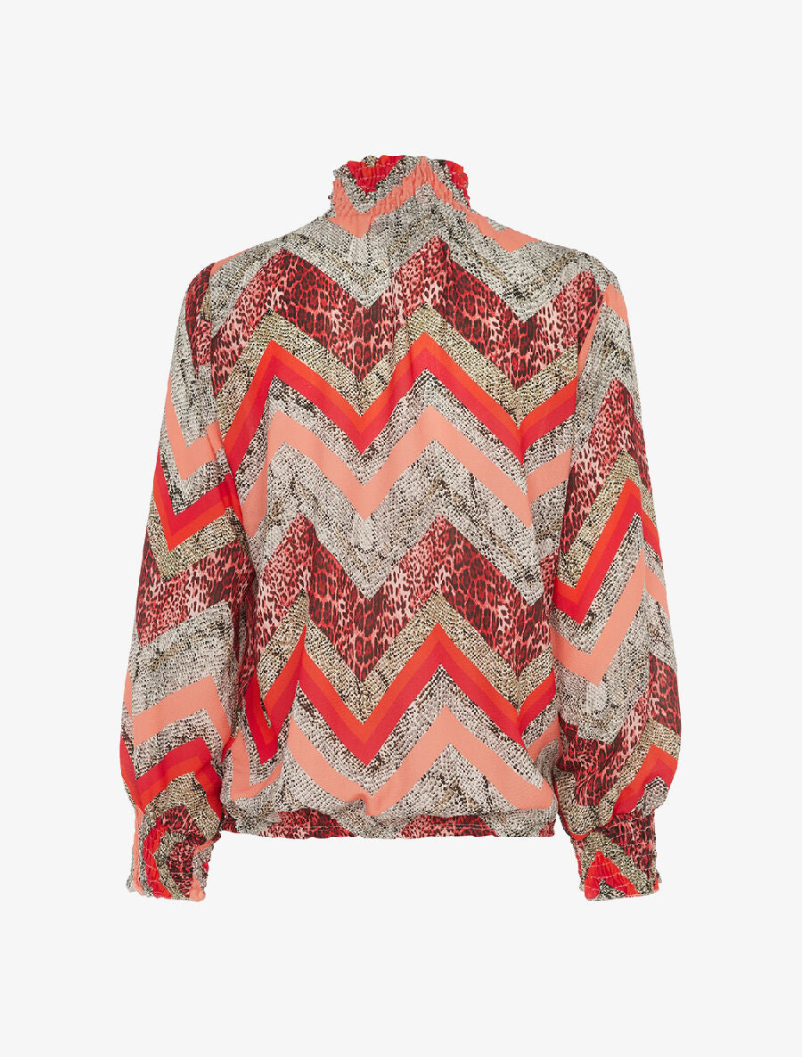Blouse à col montant élastiqué imprimé animal - fushia - 2