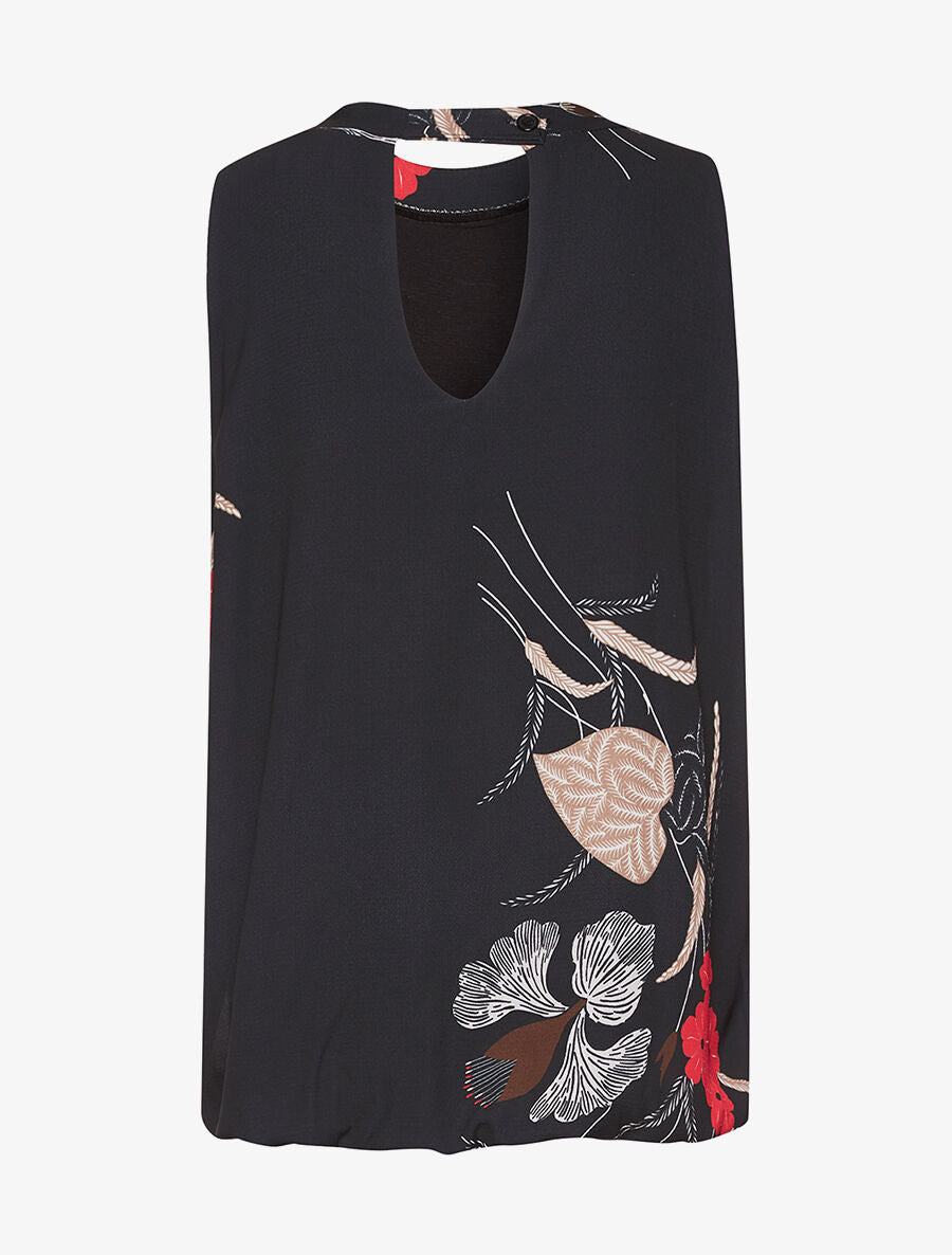 Top fluide fleurs rouge - noir - 2