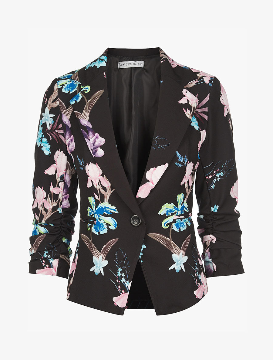 Veste imprimée à manches froissées - noir - 1