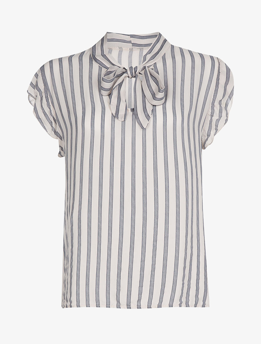 Blouse rayée col à nouer - blanc - 3