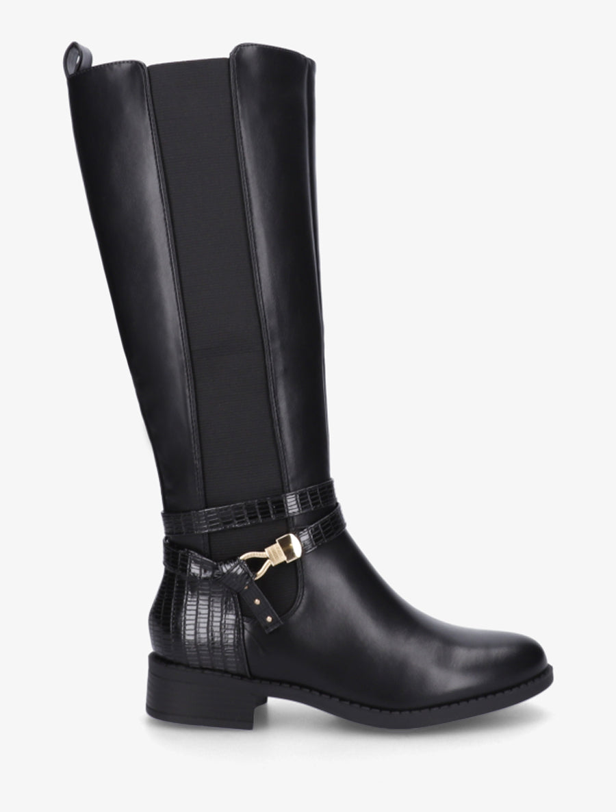 Bottes élastiquées à contrefort en croco - Noir - 1