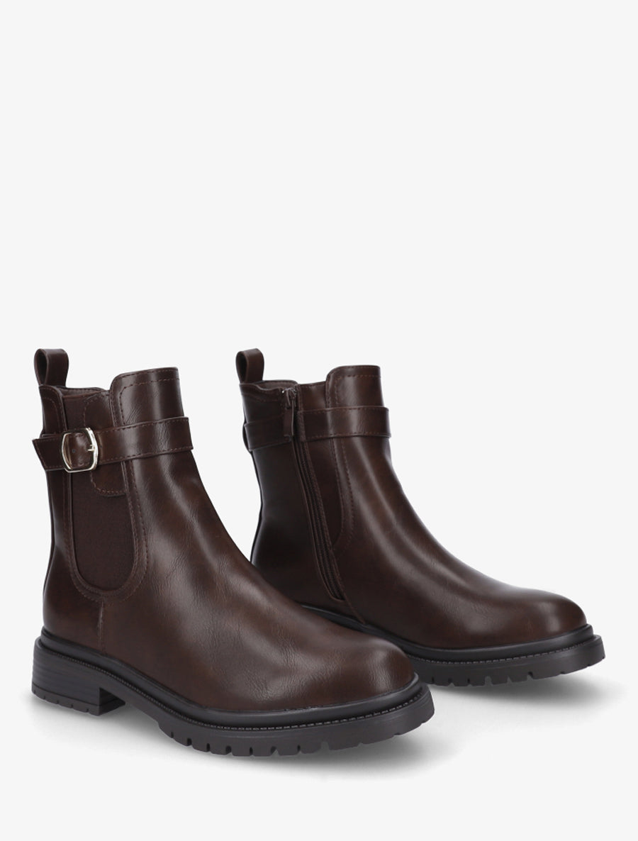 Bottines élastiquées à boucle et semelle crantée - Marron - 4