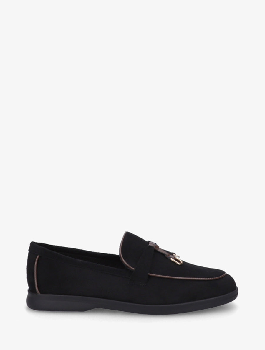 Mocassins en suédine à boucle décorative - Noir - 1