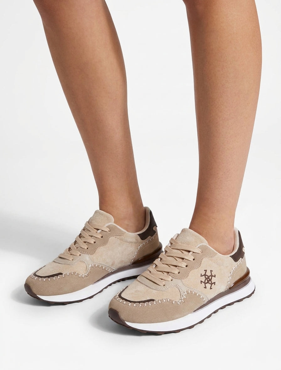 Sneakers mit Einsätzen in Nubuk- und Wildlederoptik - Beige