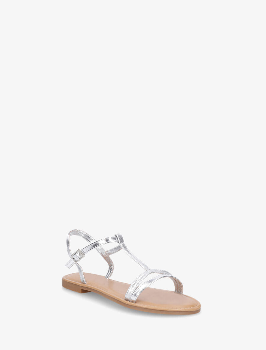 Nu-pieds en simili bride en T - Argent - 2