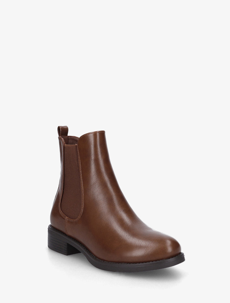 Bottines en simili à cheville élastiquée - Camel - 2