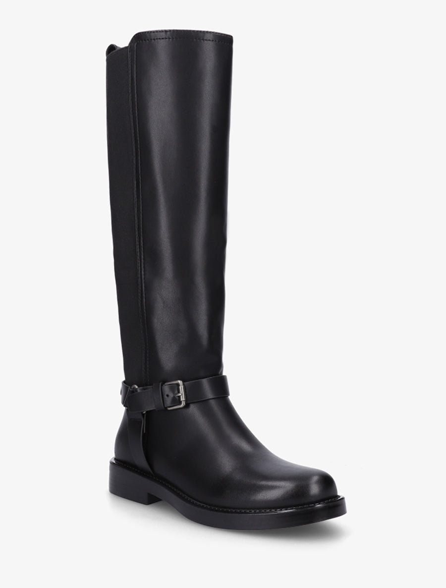 Bottes à mollet élastiqué détail avec sangle et harnet décoratifs - Noir - 2