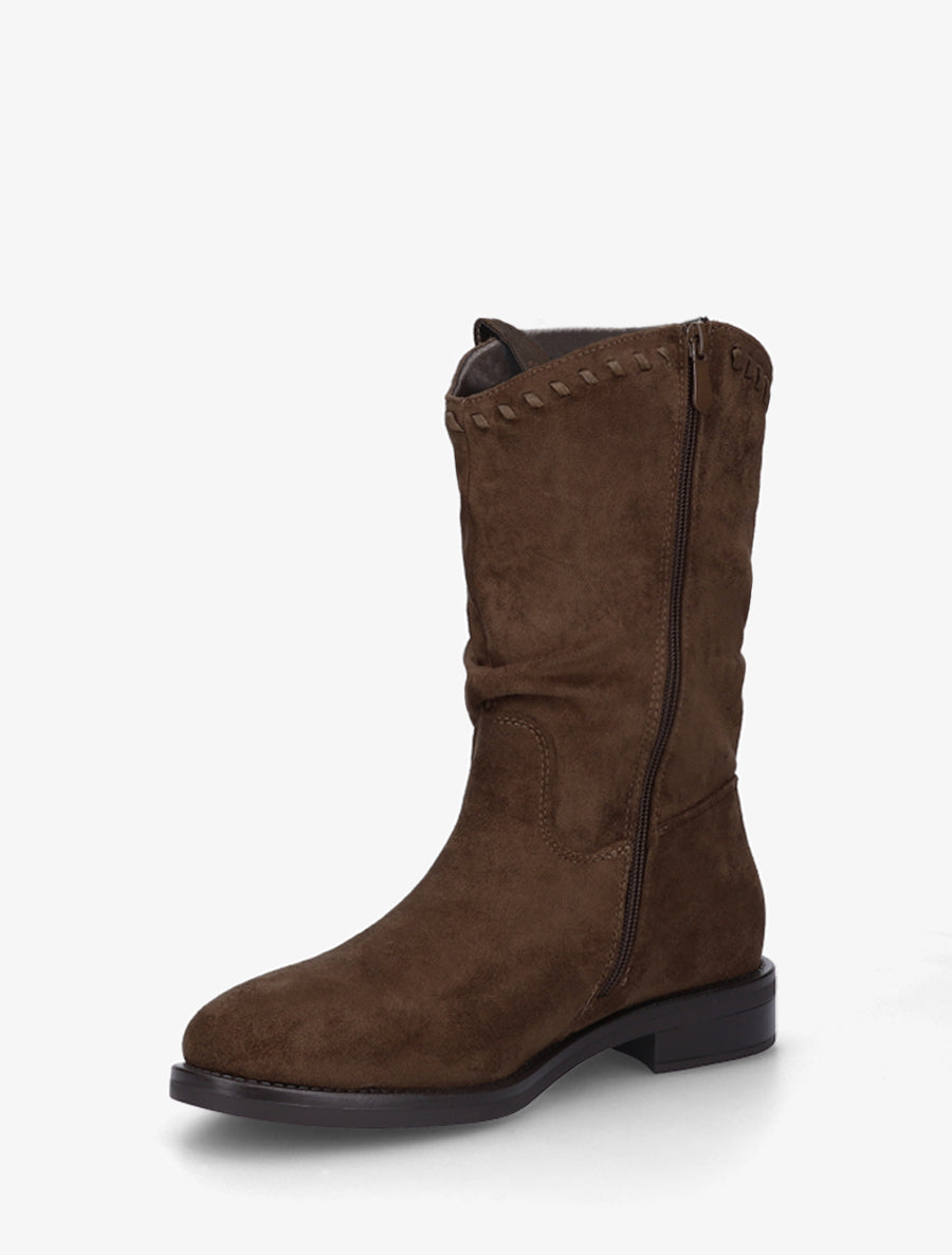 Bottines plissées en suédine - Marron - 3