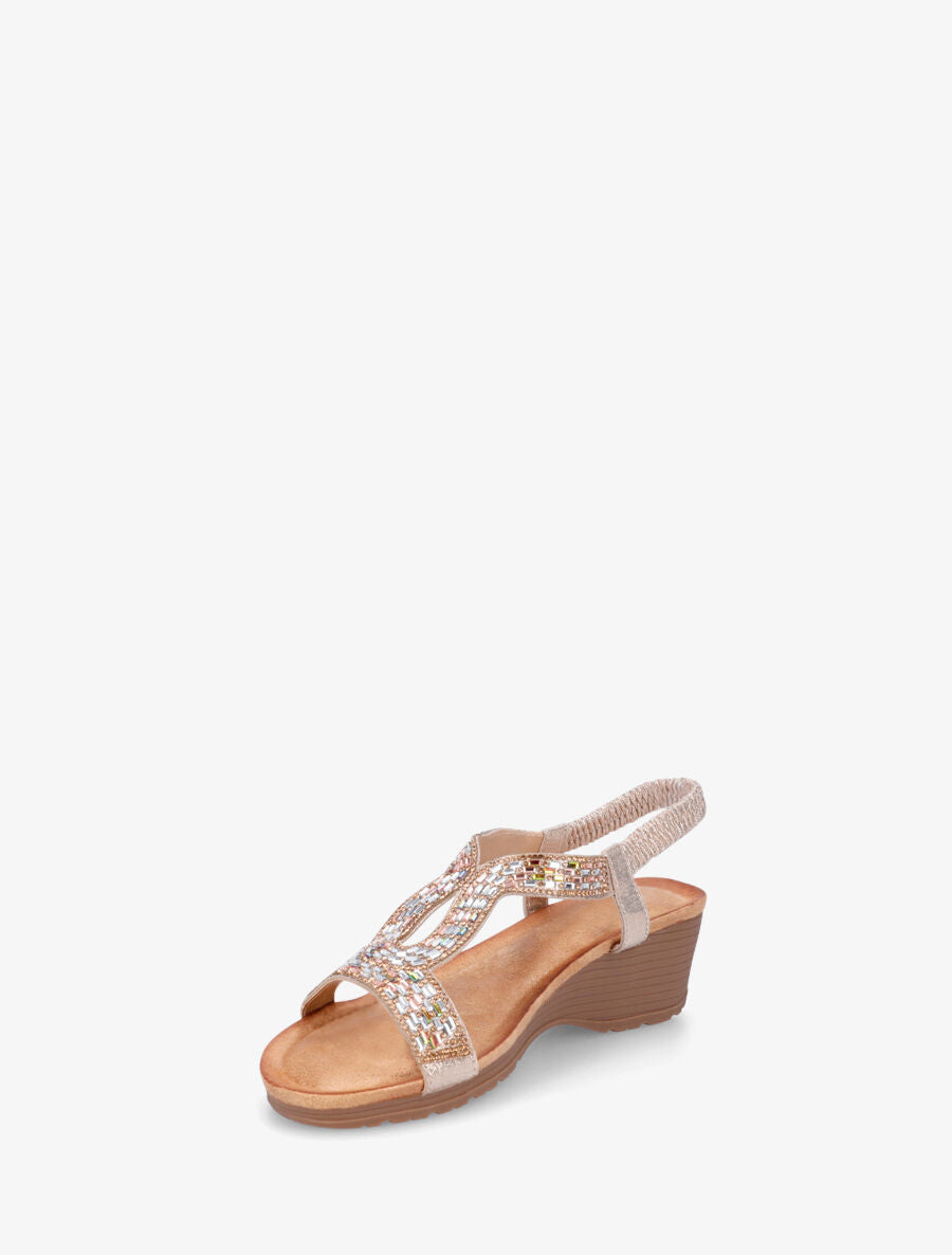 Sandales compensées à strass - Or - 3