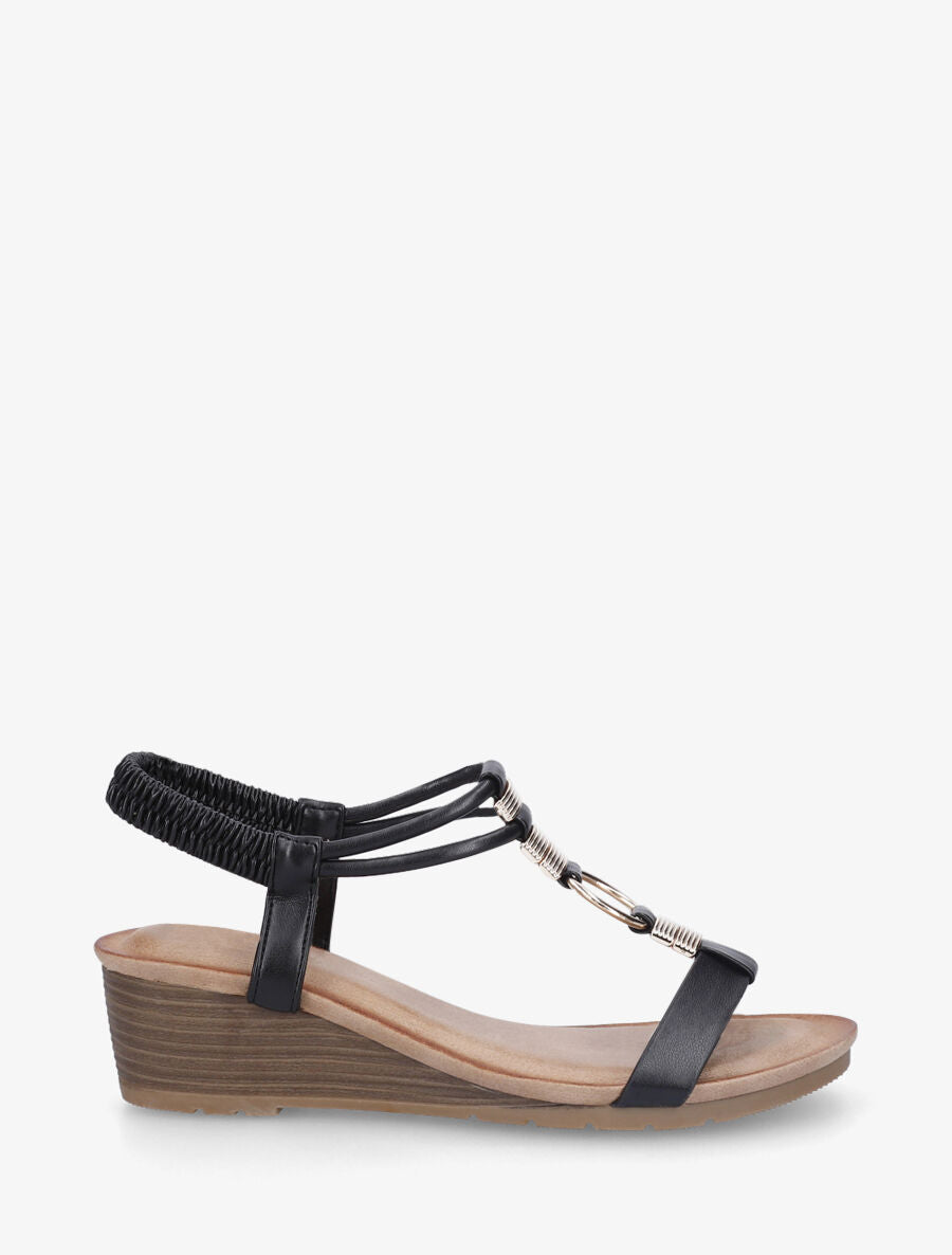 Sandales compensées à bijoux - Noir - 5