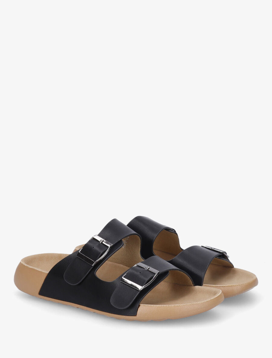 Mules en simili à double brides - Noir - 4