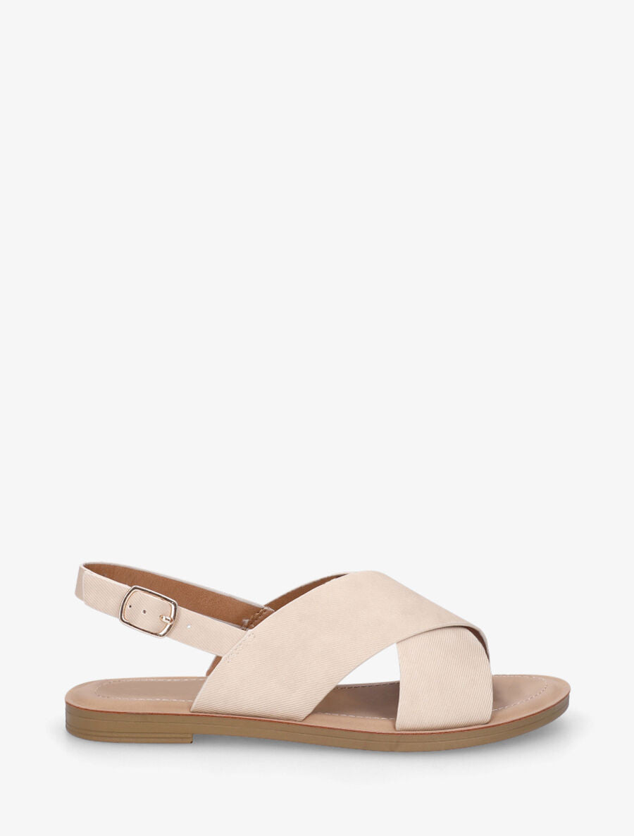Nu-pieds croisés en tissu - Beige - 5