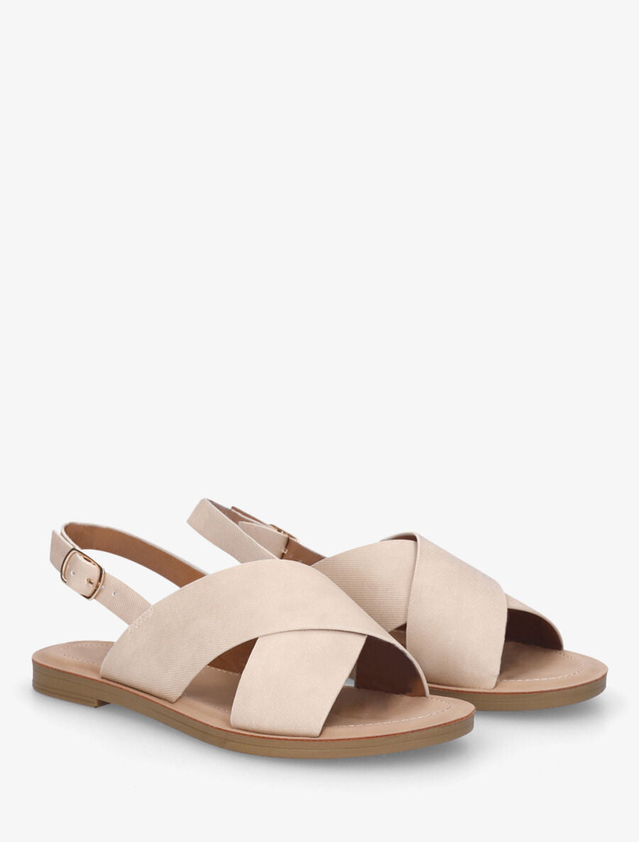 Nu-pieds croisés en tissu - Beige - 4