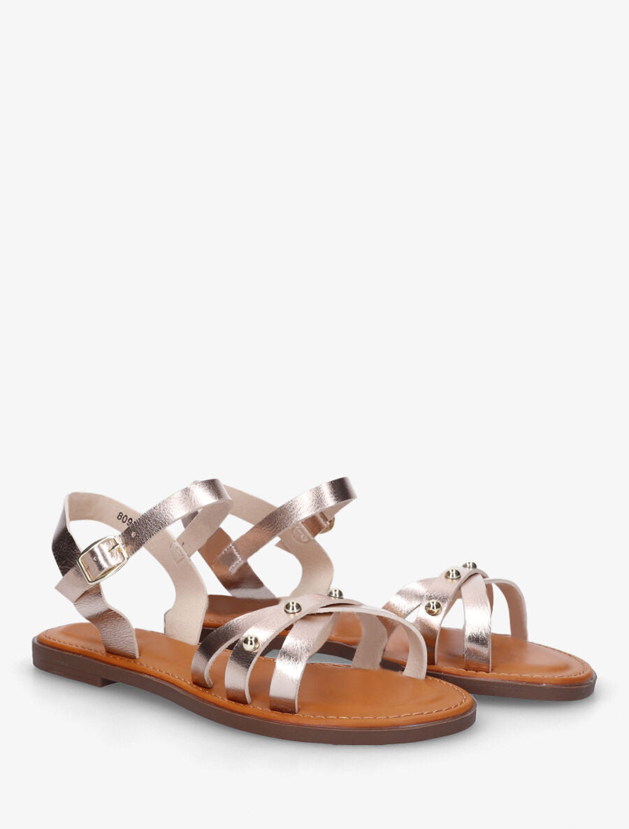 Nu-pieds croisés à clous - Rose gold - 4