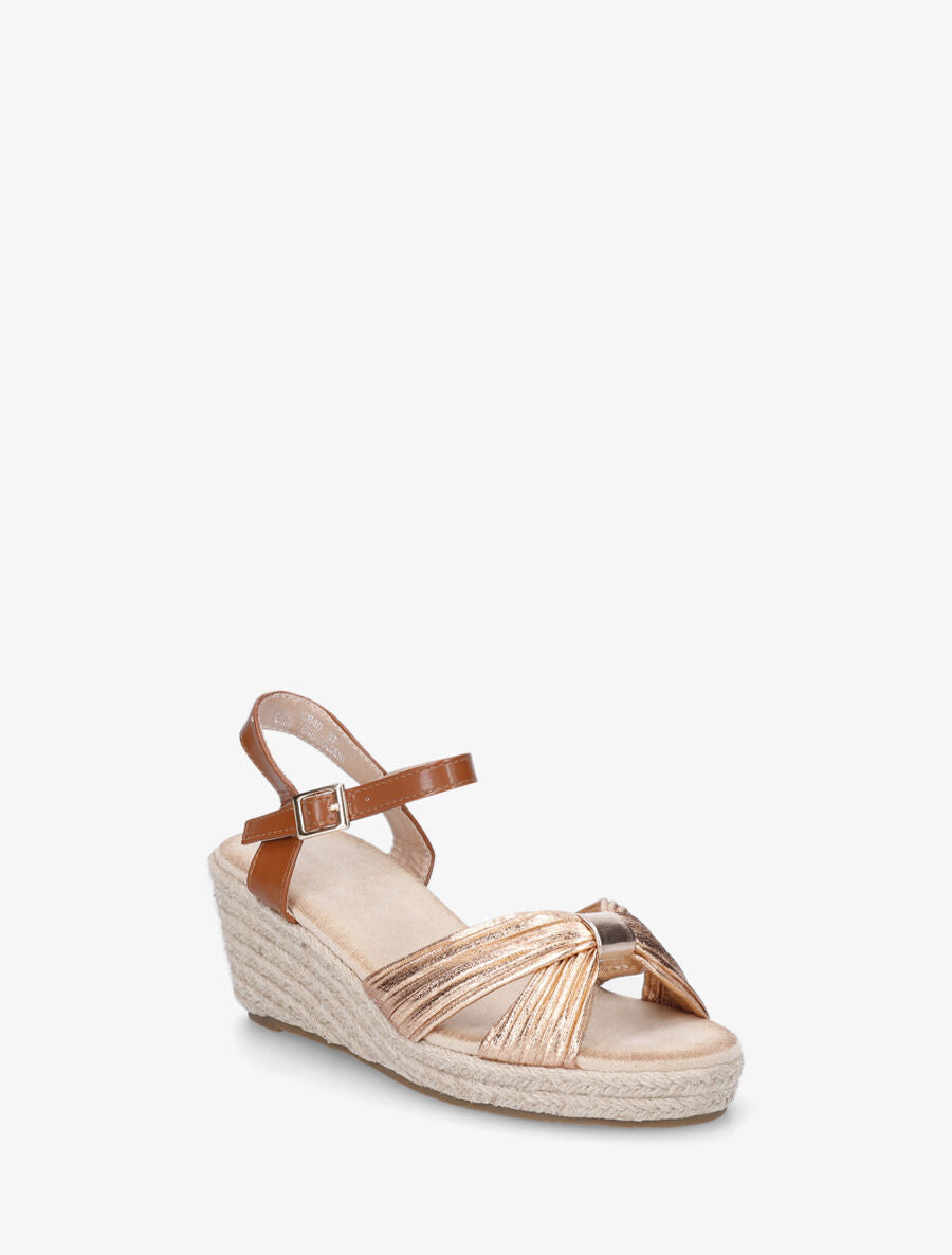 Sandales à ganse irisée et semelle en raphia - Doré rose - 2