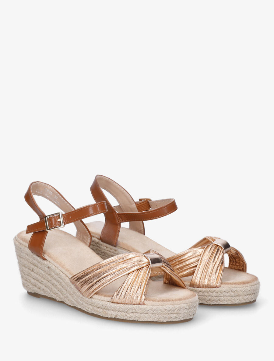 Sandales à ganse irisée et semelle en raphia - Doré rose - 4