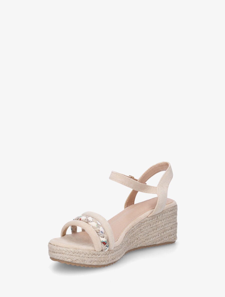 Sandales en suédine à brides tressées et strass - Beige - 3