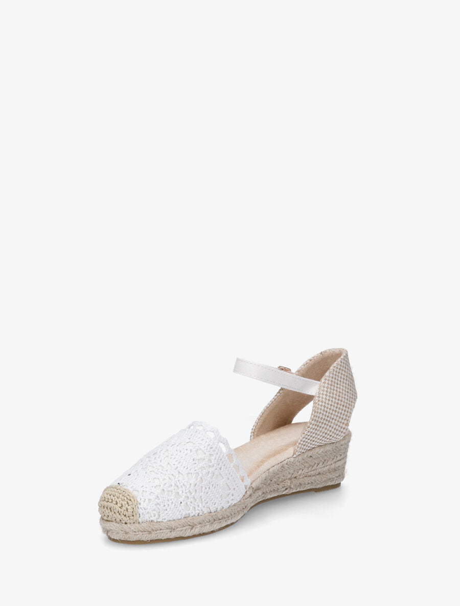 Sandales à ganse en tissu et bout en raphia - Blanc - 3