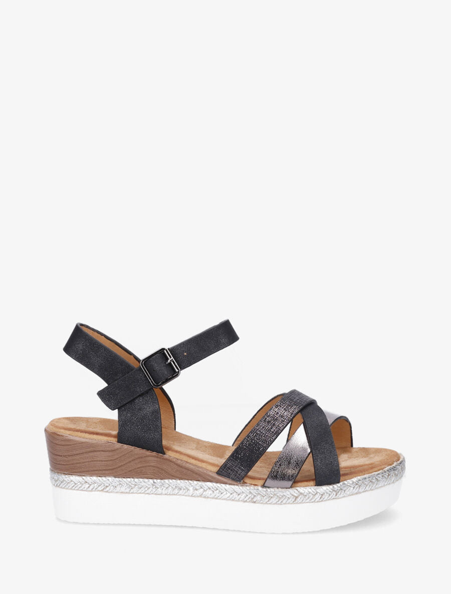 Sandales compensées brides croisées irisées - Noir - 5