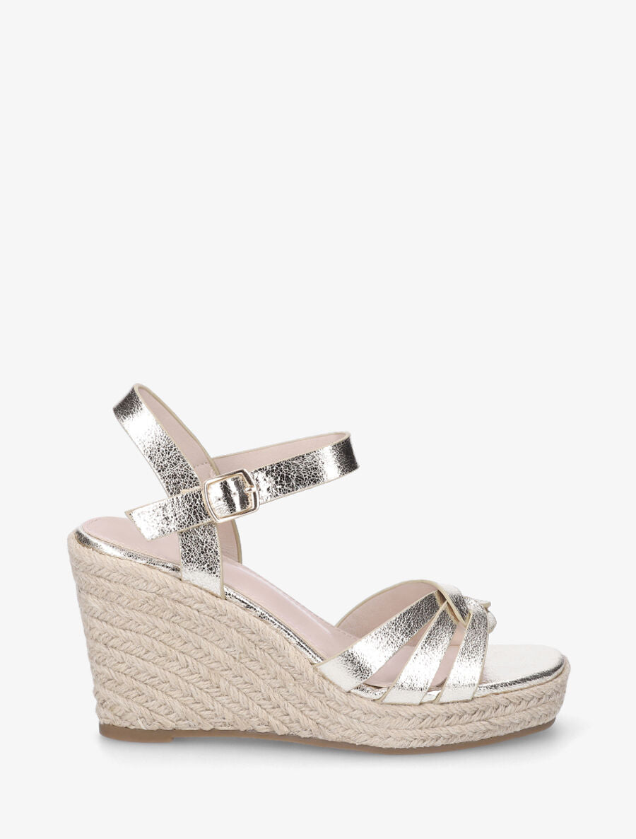 Sandales en simili nacré à talon compensé - Or - 1
