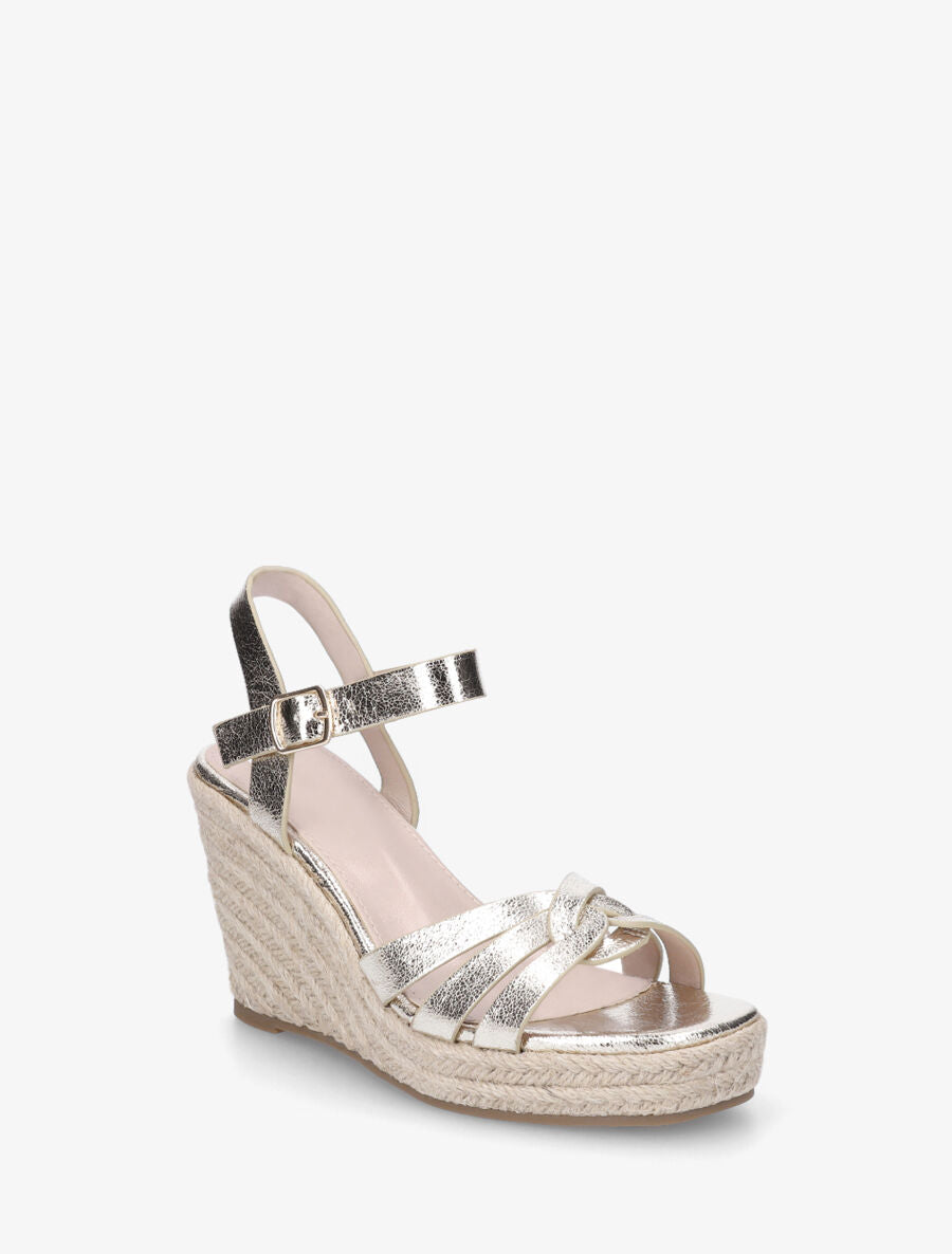 Sandales en simili nacré à talon compensé - Or - 2