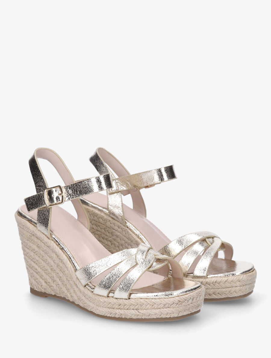 Sandales en simili nacré à talon compensé - Or - 4