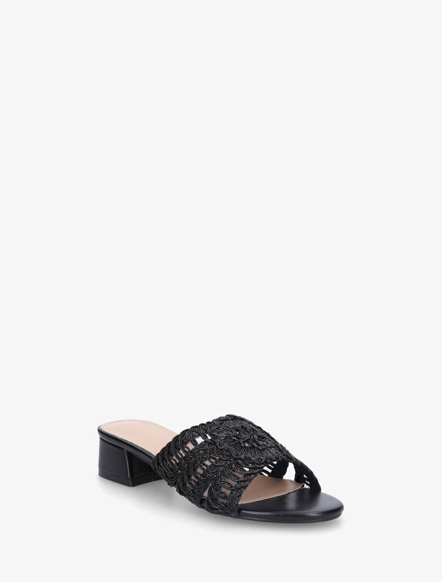 Mules style macramé en simili - Noir - 2