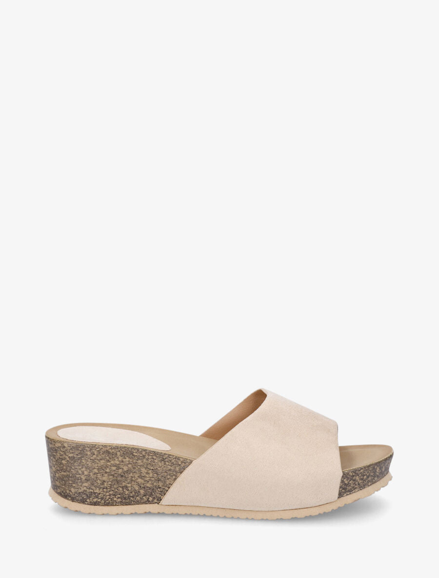Mules compensées en suédine - Beige - 5