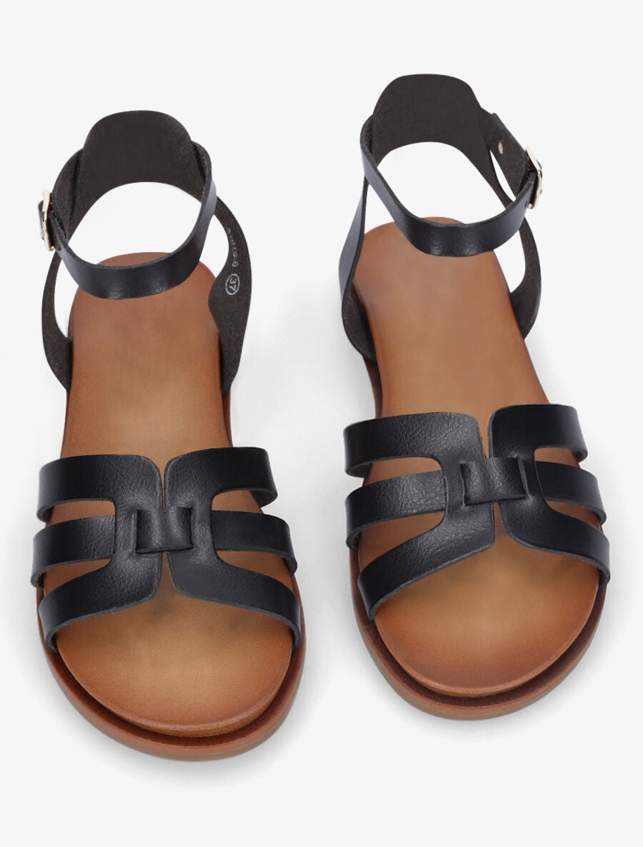 Nu-pieds en simili à triple brides - Noir - 4