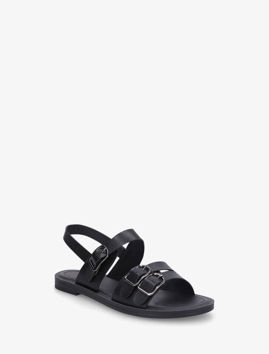 Nu-pieds en simili à boucle métallique - Noir - 2