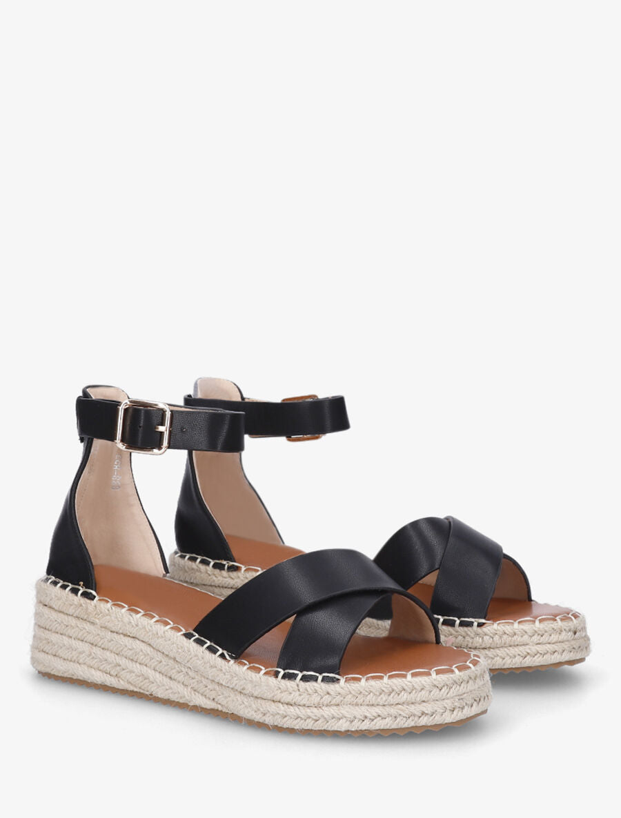 Sandales croisées style espadrille - Noir - 4