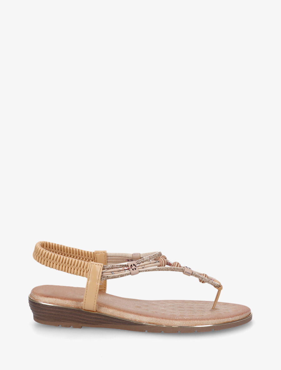 Nu-pieds élastiqués à strass et perles - Beige - 5