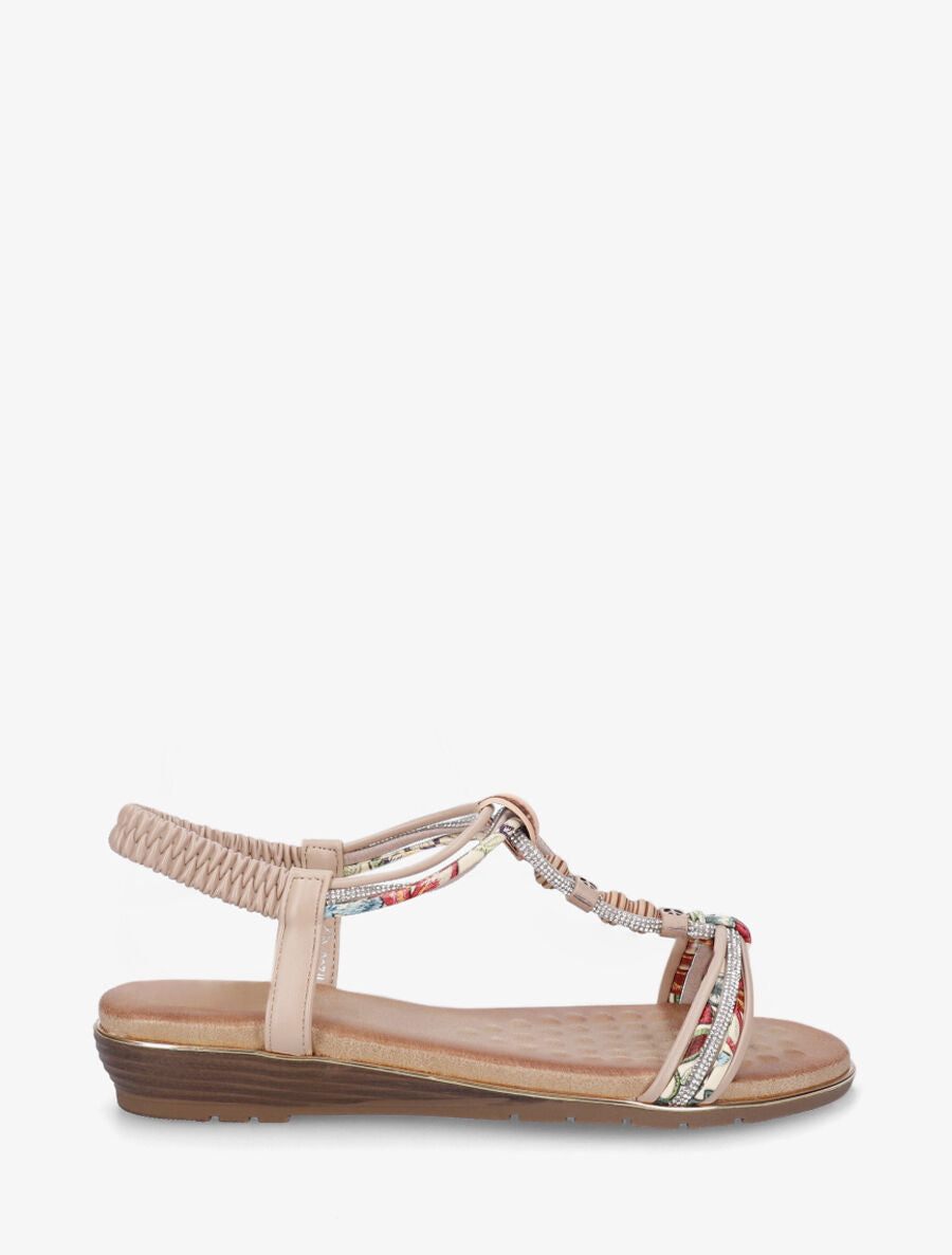 Nu-pieds à bride en T strass et perles - Beige - 1