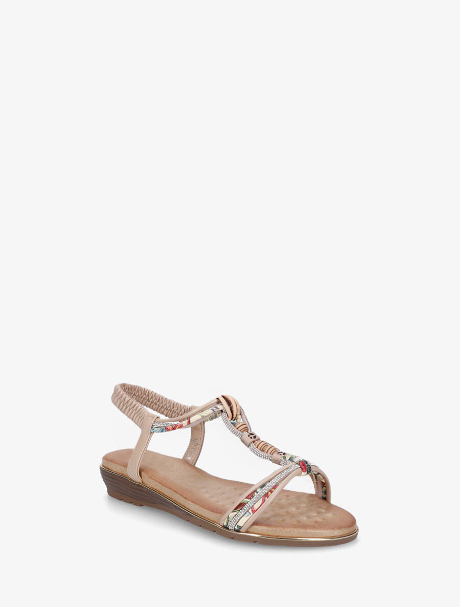 Nu-pieds à bride en T strass et perles - Beige - 2