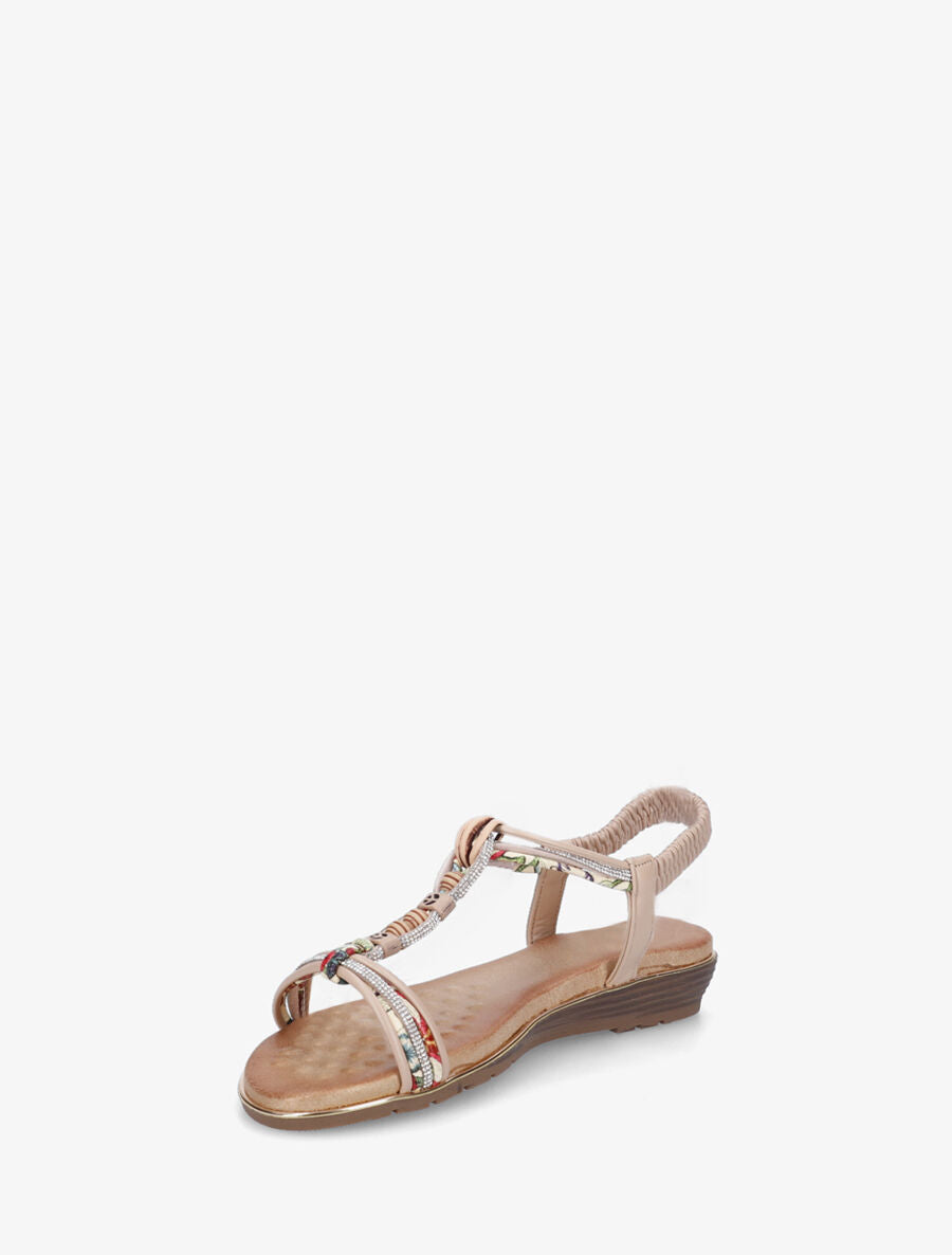 Nu-pieds à bride en T strass et perles - Beige - 3