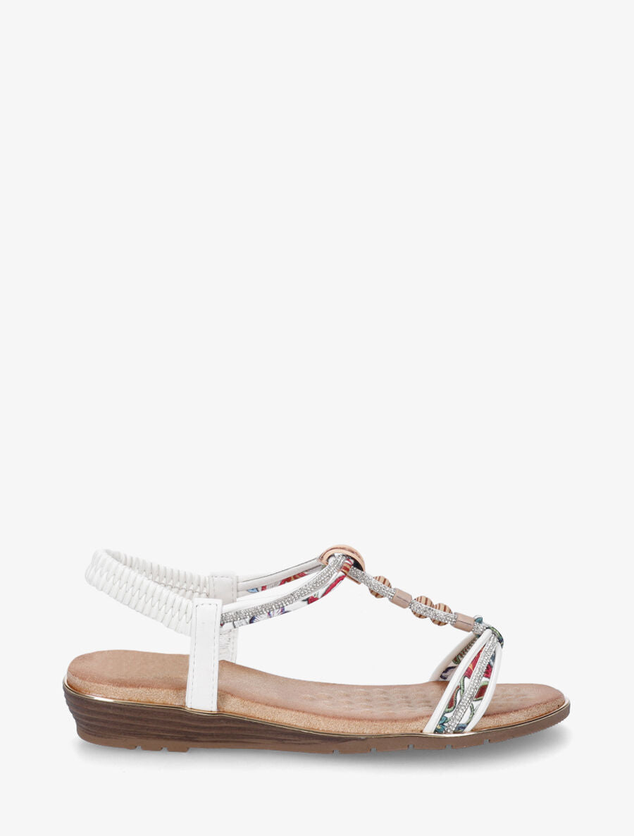 Nu-pieds à bride en T strass et perles - Blanc - 1