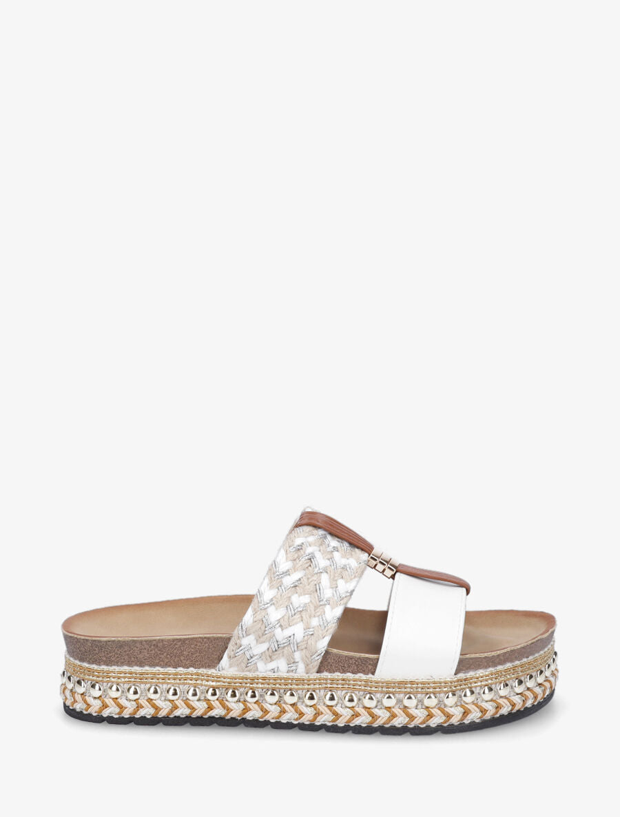 Claquettes raphia et simili à bijou - Blanc - 5