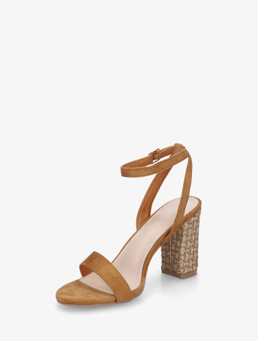 Sandales à talon bi-matière - Camel - 3