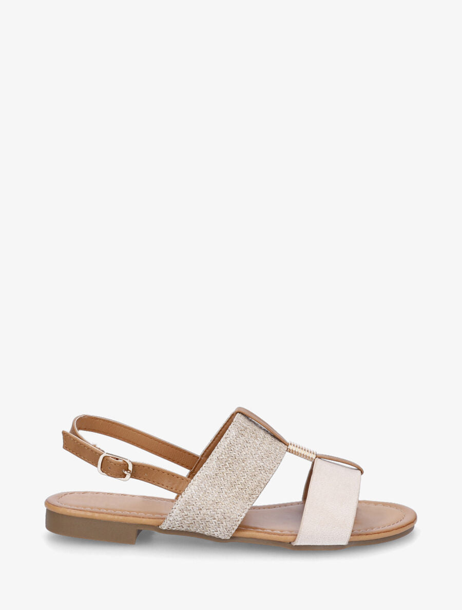 Nu-pieds bi-matière à bijou strié - Beige - 1