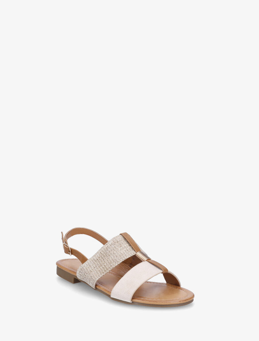 Nu-pieds bi-matière à bijou strié - Beige - 2