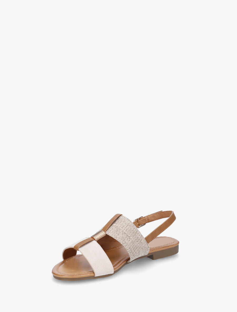 Nu-pieds bi-matière à bijou strié - Beige - 3