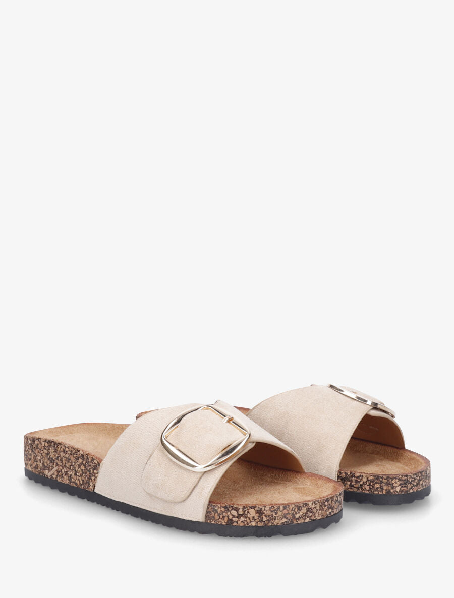 Claquettes en suédine à boucle - Beige - 4